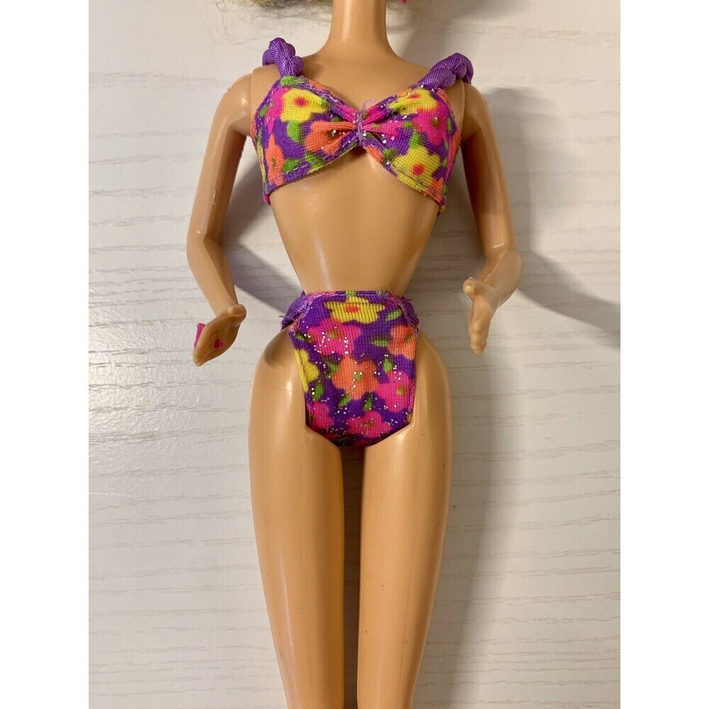 BARBIE 1992 Glitter Beach Swim Suit Purple Flowers 4920 Mattel VTG Bikini High